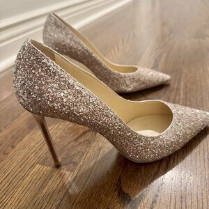 Jimmy Choo Romy 85 Glitter Stiletto Heels